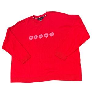 Tommy Hilfiger Womens' Red Crewneck Heart Printed Pullover Sweater Plus Size 1X